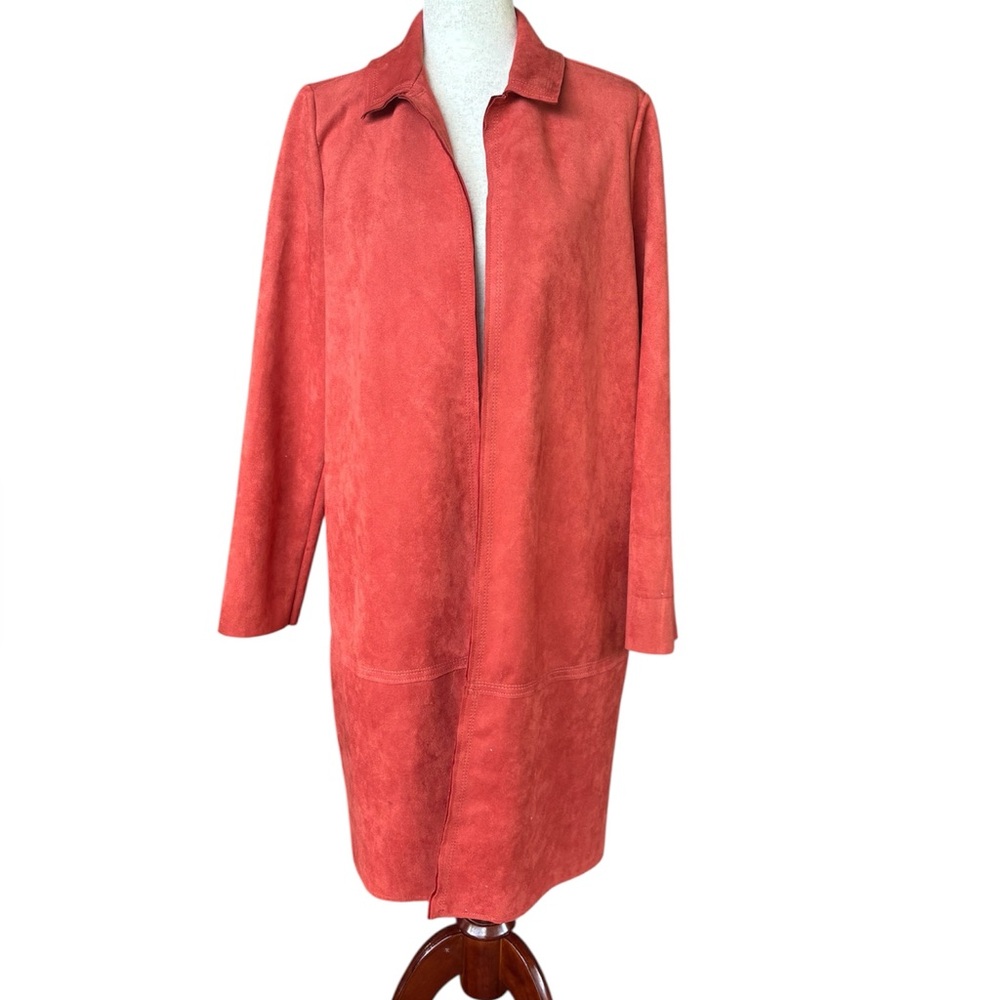 Philosophy‎ Republic Women's M Faux Suede Open Front Coat Jacket Rust Minimalist